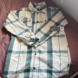 Vans Men's Green and Cream Plaid Button-Down Shirt